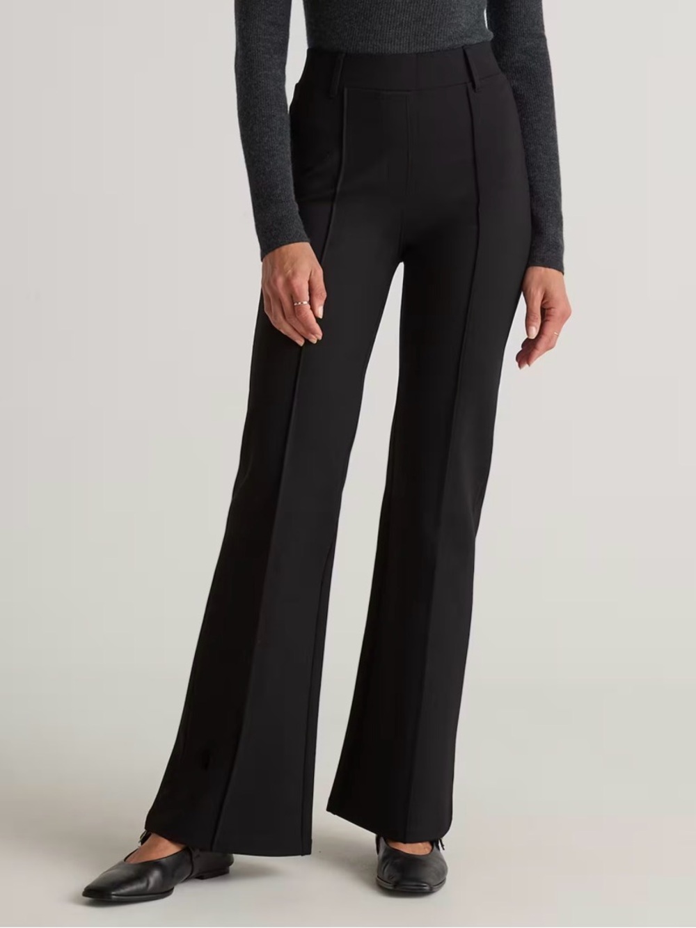 Quince Ultra-Stretch Ponte Flare Leg Pants black women's large office comfy